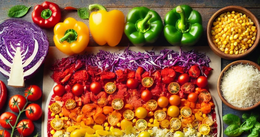 Rainbow pizza recipe 
 : tasty, colourful and healthy